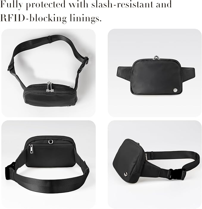 Anti Theft Fanny Pack 2L Belt Bag Crossbody Bag for Women Men Rfid Blocking Sling Waist Bags for Travel, Black - Image 6
