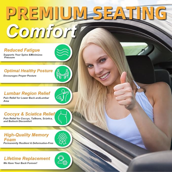 kingphenix Car Seat Cushion with Back Support Pillow, Memory Foam, Gray | Memory Foam Car Cushion for Long Driving, Truck, Office Chair, Tailbone and Lower Back Support - Image 2