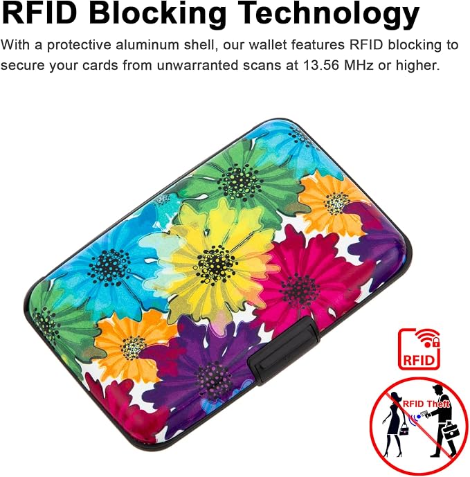 Credit Card Holder, Metal Card Wallet RFID Blocking Mini Slim Aluminum Business Hard Card Case for Women Men (Motley Floral) - Image 2