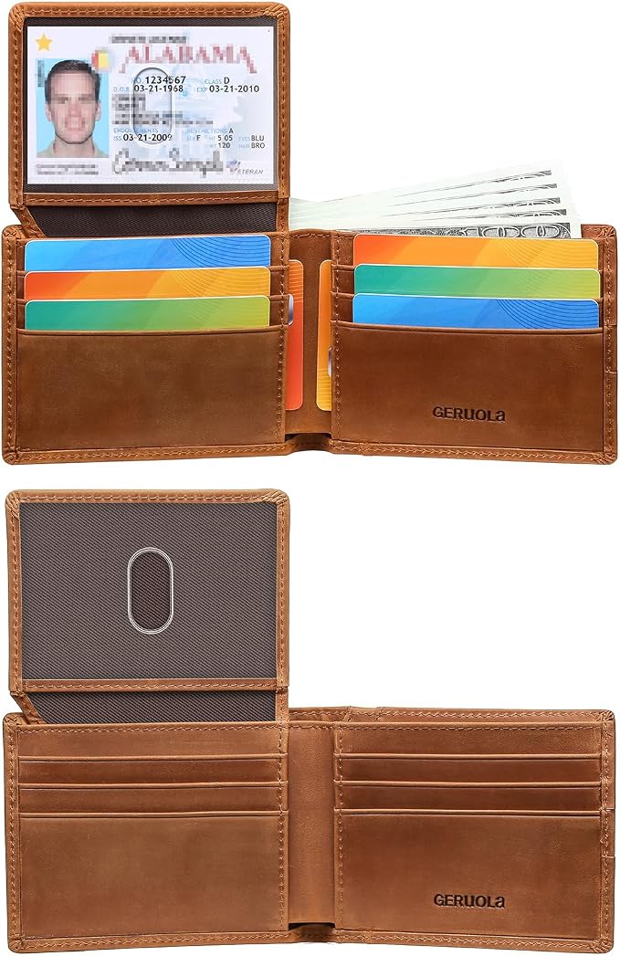 Wallet for Men-Genuine Leather RFID Blocking Bifold Stylish Wallet American Flag Wallet With 1 ID Window (Brown, With ID Window) - Image 7