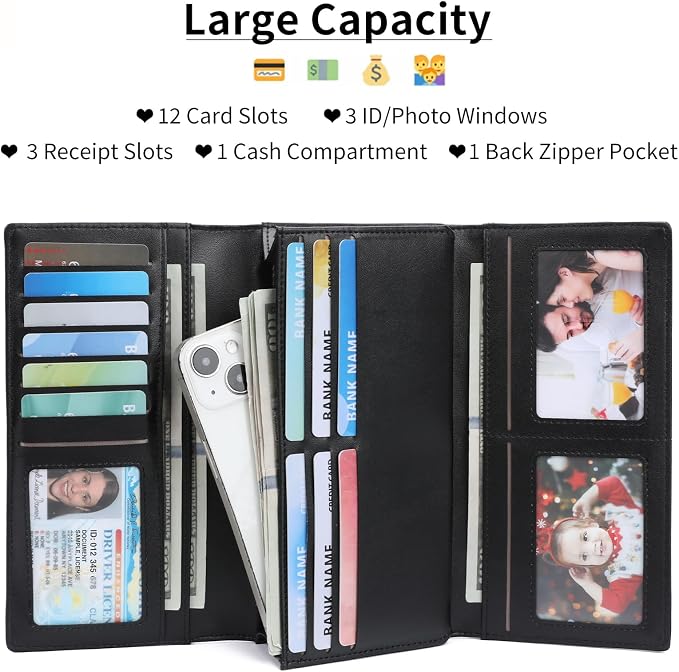 GOIACII Women's Wallet RFID Blocking Large Capacity Card Holder Ladies Phone Clutch Travel Long Purse Skull Goth - Image 2