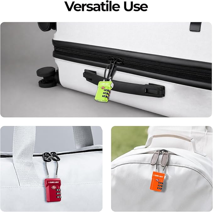 SURE LOCK TSA Approved Luggage Locks with Open Alert Indicator, 3 Digit Combination Cable Travel Lock for Suitcase, Backpack, Gym Locker, Toolbox, Carry On & Travel Bag - Image 6