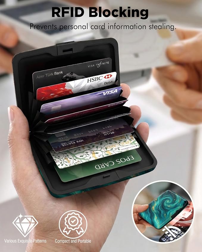 Maicican RFID Blocking Aluminum Credit Card Holder | Slim Metal Wallet for Women & Men, Business Card Case for Travel, Fits Front Pocket, Card holder wallet - Green Starry Sky - Image 2