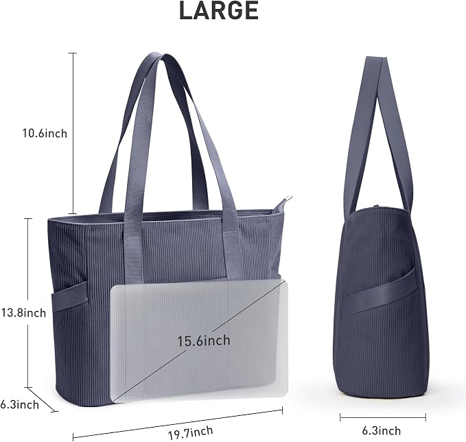 Tote Bag for Women, Casual Hobo Handbags with Compartments | Water Repellent Corduroy Large Capacity Fits 15.6" Laptop Zipper Closure for Travel Work School - Image 4