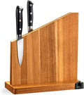 Magnetic Knife Block with Sharpener, Double Sided, Light Acacia | Multi-Row Magnet, Hold 12 Knives as Damascus & Heavy Cleaver, No Slip, Countertop Kitchen Organizer, No Installation, Gift by Gourmetop
