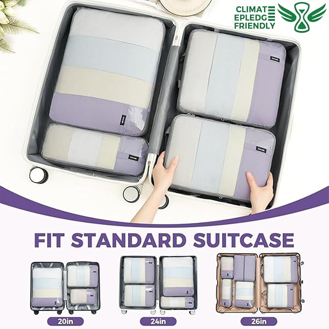 BAGAIL Lightweight Compression Packing Cubes for Travel, 6 Set,Dusty Purple | Salis Nylon Fabric,Anti-Tearing,Save Space,SBS Zippers,Packing List,PVC Tag Pocket,Custom Labels,Visible Mesh,Portable Handel - Image 8