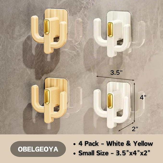 4 Pack Wall Mounted Shoe Rack - Multi-Use Hanging Organizer for Slippers, Hats, Towels & Keys, No-Drill Space-Saving Adhesive Storage for Home, Bathroom & RV, White & Yellow - Image 2
