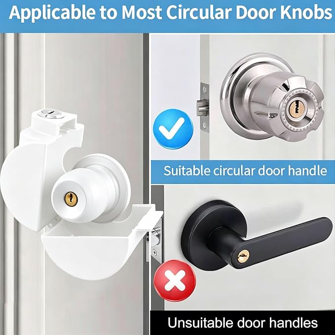 Door Knob Lock-Out Device – Prevents Turning of Door Knob and Access to Keyhole, Can be Used for Home Rentals,Evictions,Job Sites & More – Keyed Alike,ChildProof knob Lock Cover,White（2 Pack） - Image 4