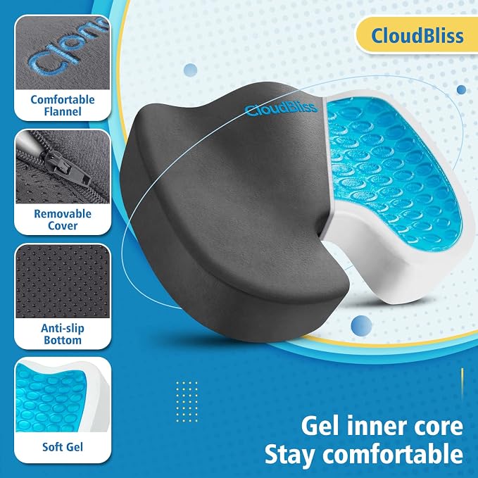 CloudBliss Gel Memory Foam Seat Cushion for Long Sitting, X-Large, Grey | Gel Chair Pad for Tailbone, Coccyx, Sciatica , Soft Suede Cover, Non-Slip , Washable Mesh, for office, home, car - Image 3