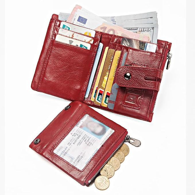 Anti-Theft Mens Wallet with Chain Genuine Leather ID Window Purse with RFID Blocking Bifold Double Zipper Coin Pocket with Gift Box - Image 5