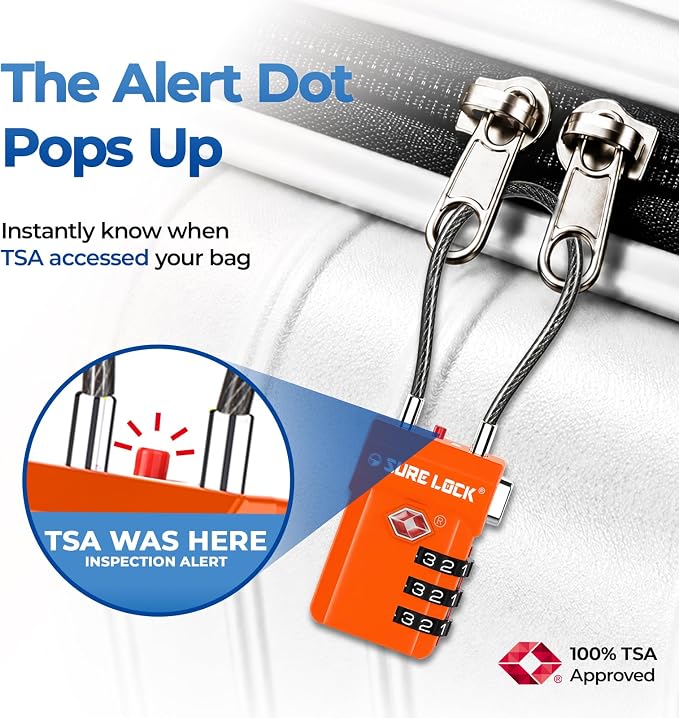 SURE LOCK TSA Approved Luggage Locks with Open Alert Indicator, 3 Digit Combination Cable Travel Lock for Suitcase, Backpack, Gym Locker, Toolbox, Carry On & Travel Bag - Image 3