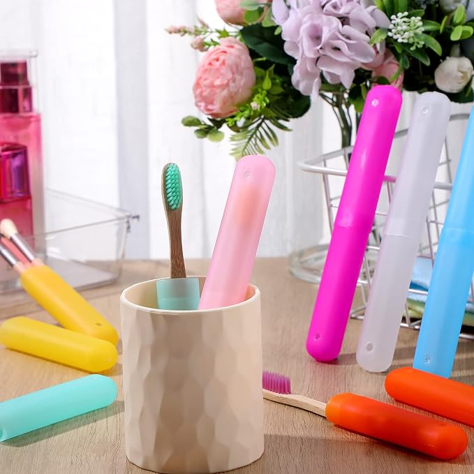 Sieral 90 Pack Travel Toothbrush Case Holder Bulk Breathable Portable Toothbrush Storage 7 Assorted Color Plastic Toothbrush Container for Home Outdoor Traveling Trip Camping, 8 x 1.2 Inch - Image 7