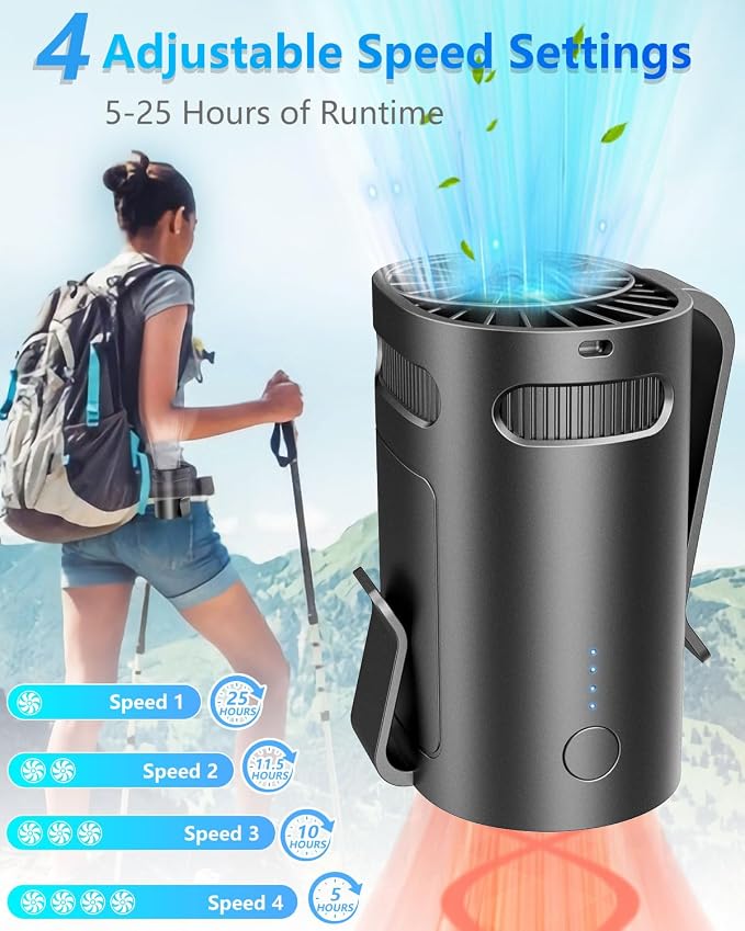 Waist Fan Clip on-Mini Lightweight Portable Fans Rechargeable Under Shirt Belt Pants Body Fans that Blow Cold Air,Waistband Cooling Fan,Powerful Small Personal Hanging Neck Cooler AC Travel Black - Image 2