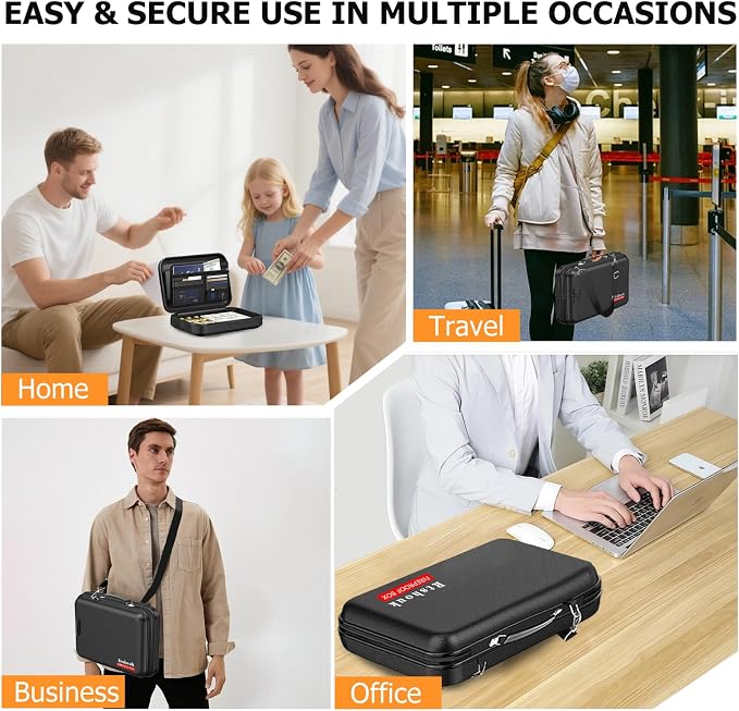 Fireproof Document Box with Lock & Shoulder Strap | Waterproof, Hard-Shell, Portable Fireproof Box Safe Storage with Pocket Accordion File Folder for Documents, Laptop - Image 8