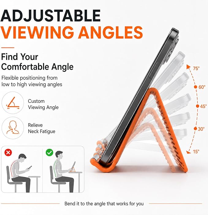 Airplane Phone Holder, Foldable Silicone Aluminum Phone Holder | Textured Non-Slip Surface Flexible Silicone Tablet Stand 0.12" Ultra-Thin Desktop Mount for Home Office Desk Travel Treadmill - Image 6