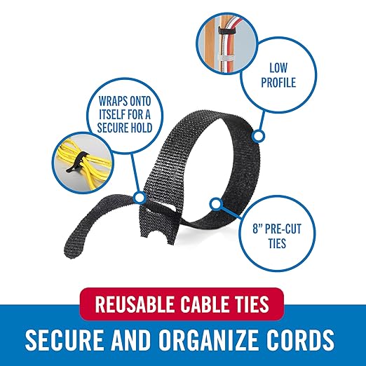 VELCRO Brand Reusable Cable Ties, Cord Management, 8in, Black, 150 Pack - Image 2
