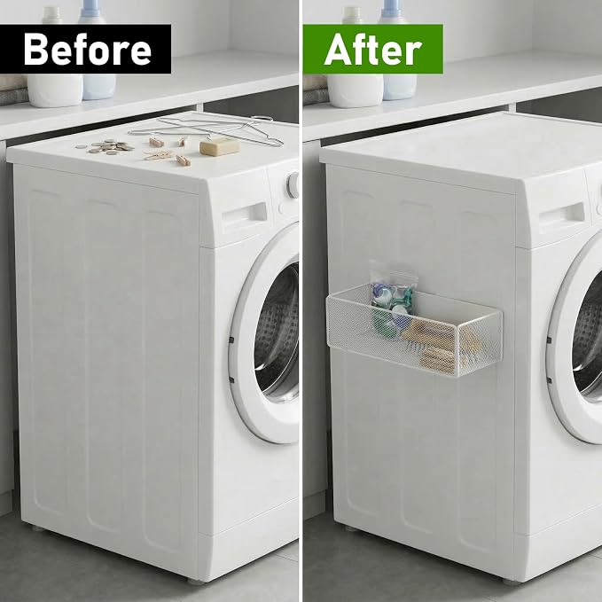 2 Pcs Magnetic Basket For Fridge | Kitchen Magnetic Storage Bin Box Containers Locker Organizer for Pegboard Refrigerator Kitchen Home Whiteboard(White) - Image 5