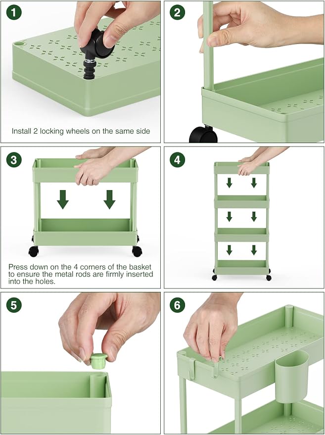 LEHOM Slim Rolling Storage Cart - 4 Tiers Bathroom Organizer Utility Cart | Slide Out Storage Shelves Mobile Shelving Unit for Kitchen, Bedroom, Office, Laundry Room, Small Narrow Spaces (7.1" W+Green) - Image 8