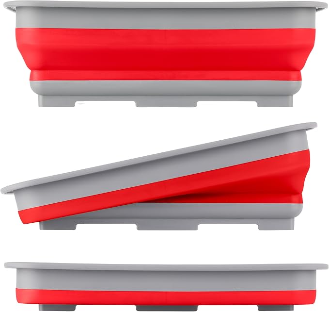 Collapsible Cleaning Caddy - Portable Multi-use Wash Basin, Dish Tub, or Ice Bucket with 7.27L Capacity for Camping and Tailgating by Wakeman (Red) - Image 7