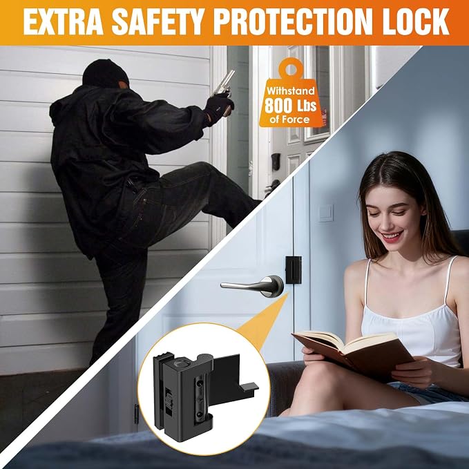 Upgraded Portable Door Lock for Travel & Home - No Drill Adjustable Security Lock for Inward Swing Doors, Fits Apartments & Hotels, Withstands 800lbs Force (1, Black - Portable) - Image 6