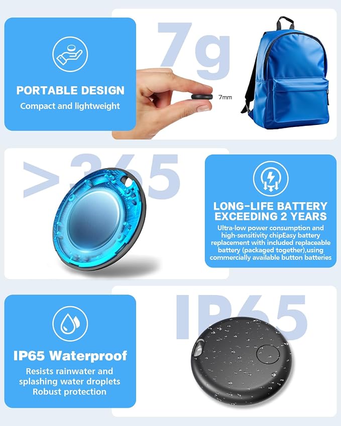 Air Tags for Android,Air Tags-4 Pack Android,Air Tracker Tags with 4 Case,2 Year Battery Life,Google & Apple Find Trackers for Google'S Find Hub App & Apple Find My,IP65 Waterproof Luggage Tracker - Image 4