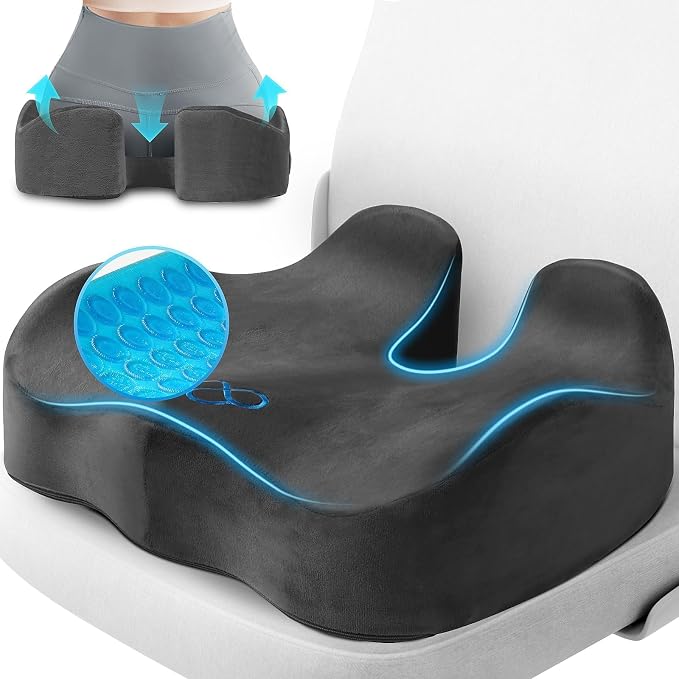 CushyOasis Seat Cushion, Gel Memory Foam Office Chair Cushions, (Grey) | Anti-Slip Back & Removable Cover, Ergonomic Tailbone Support Seat Cushion, Memory Foam Seat Cushion for Office by CushyOasis