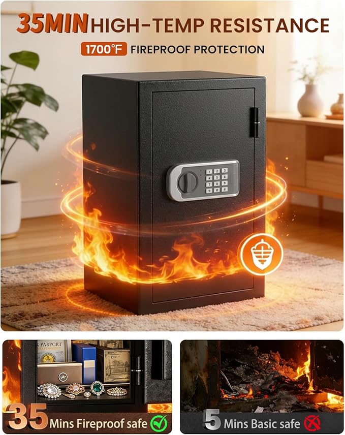 [2026 Upgraded] -35 Min Real Fireproof Safe-3.6 Cu Ft Large Safe for Home | Security Safe Box with Smart Alarm System, Wall & Floor Mount Anti-Theft Safe for Money Legal Documents Valuables Jewelry - Image 6