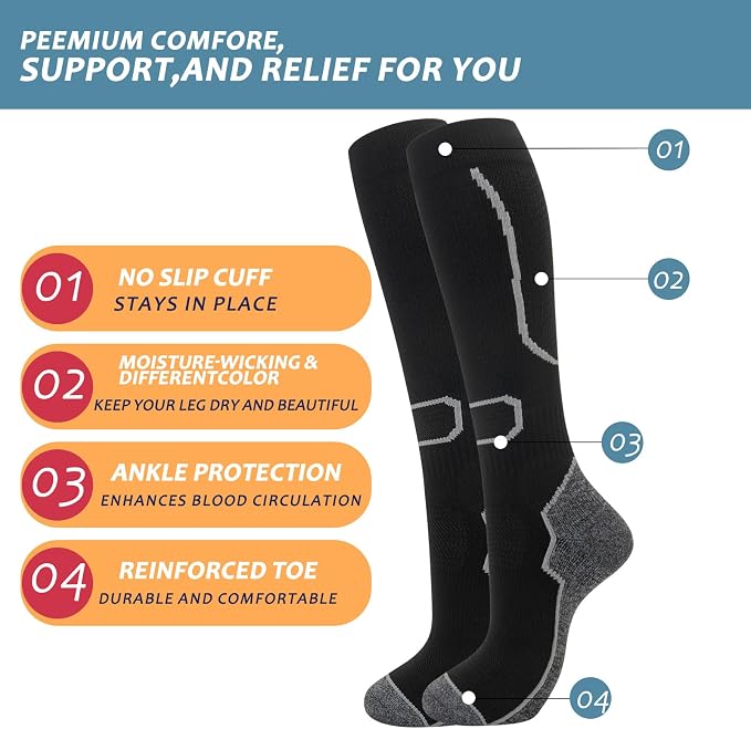 fenglaoda 6 Pairs Compression Socks for Women & Men Knee High Cute Circulation Socks for Nurse Pregnant Travel Athletic - Image 4