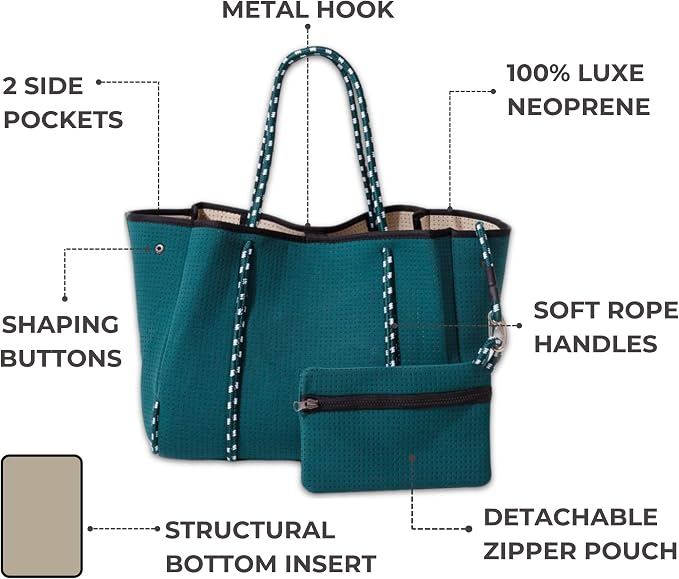 POPUPS Large Neoprene Tote Bag for Women - Everyday Designer Handbag for Travel Work and Beach with Pockets and Zipper Pouch - Image 6