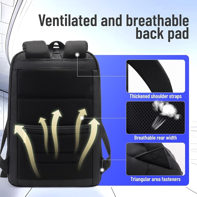 JODEBES 15.6 Inch Business Work Backpack with TSA Lock, Black | Water-resistant Laptop Backpack with USB Charging Port, Travel Carry On Bag for Men Women, Large Opening, Luggage Strap - Image 3