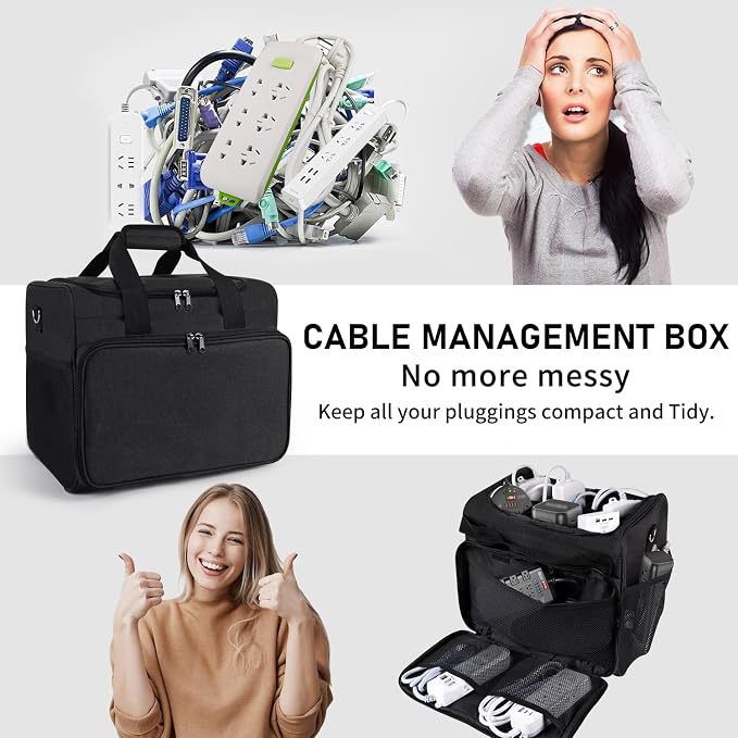 Cable Organizer Bag,Cable Management Box Cord Organizer Case | Electronics Cord Storage Bag with Adjustable Divider Large Cable Storage Bag Carrying Case for Cable, Cord,Power Strip - Image 7