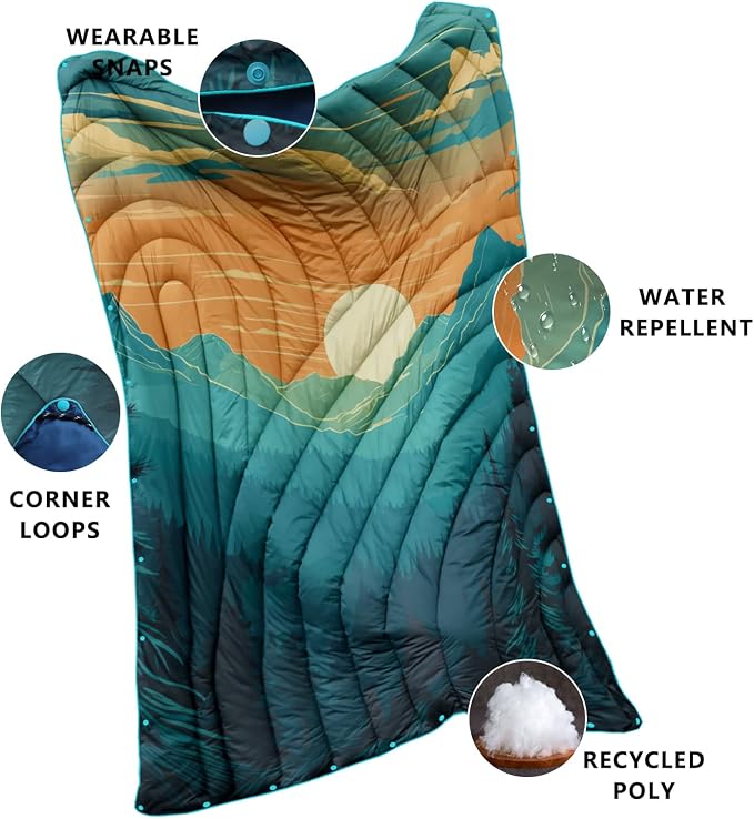 Puffy Camping Blanket,Large Camp Blanket Outdoor Camping Quilt Waterproof | Lightweight Printed Warm Packable Down Alternative Blanket for Camping,Traveling, Stadium, Hiking, Picnics - Image 2