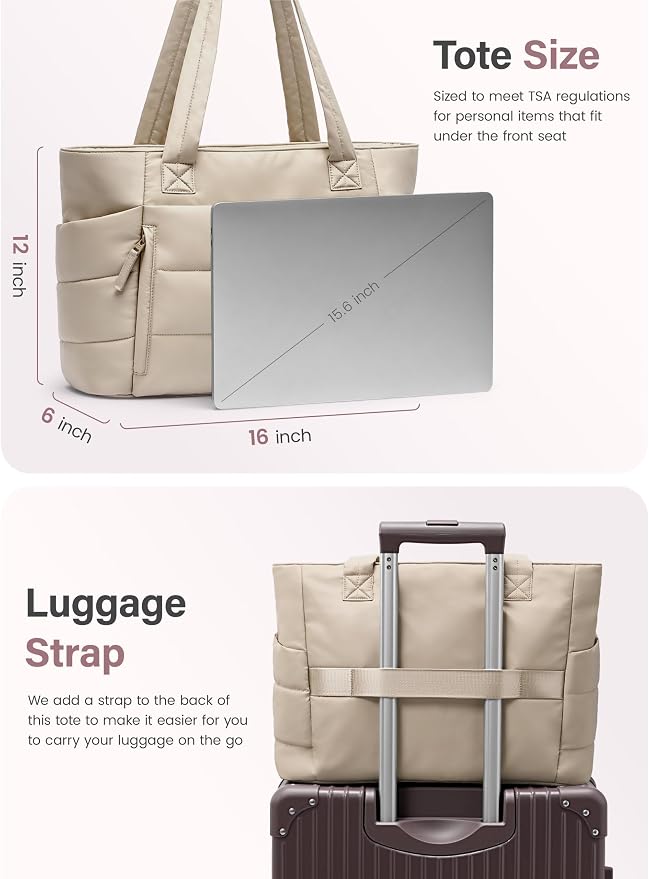 Uselike Tote Bag for Women with Zipper, Quilted Puffer Tote Bag with Compartments, Lightweight Puffy Work Bags for Women - Image 6