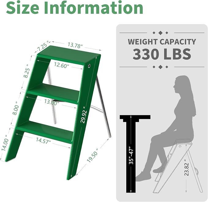 HOTEAGLE Modern Folding Chair - Multifunctional Design Doubles as Step Stool & Storage Shelf, Sturdy Engineering Plastic for Kitchen, Dining & Bistro,Green - Image 5
