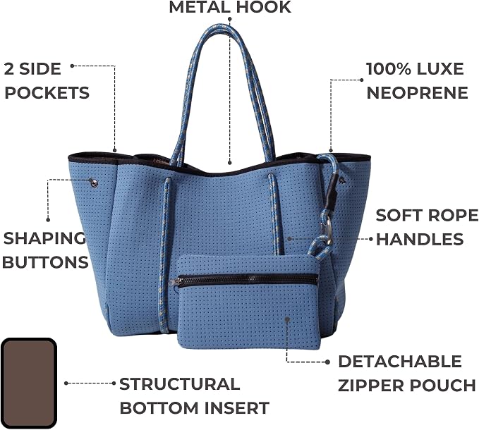 POPUPS Large Neoprene Tote Bag for Women - Everyday Designer Handbag for Travel Work and Beach with Pockets and Zipper Pouch - Image 5