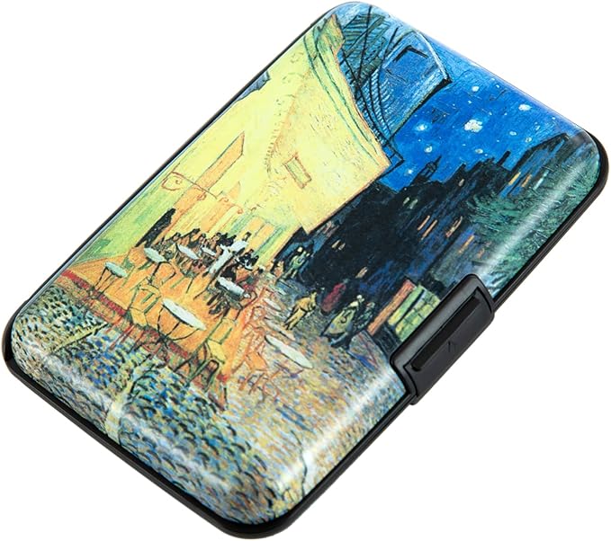 Credit Card Holder Wallet for Women Men RFID Blocking Small Metal Business Aluminum Protector Sleeves Slim Mini Cards Case (Cafe Terrace at Night by Vincent Van Gogh) by Kaabao