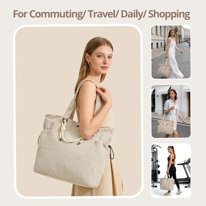 Tote Bag for Women, 17.6L Unisex Lightweight Nylon Totes Purses and Handbags | functionality - Image 5