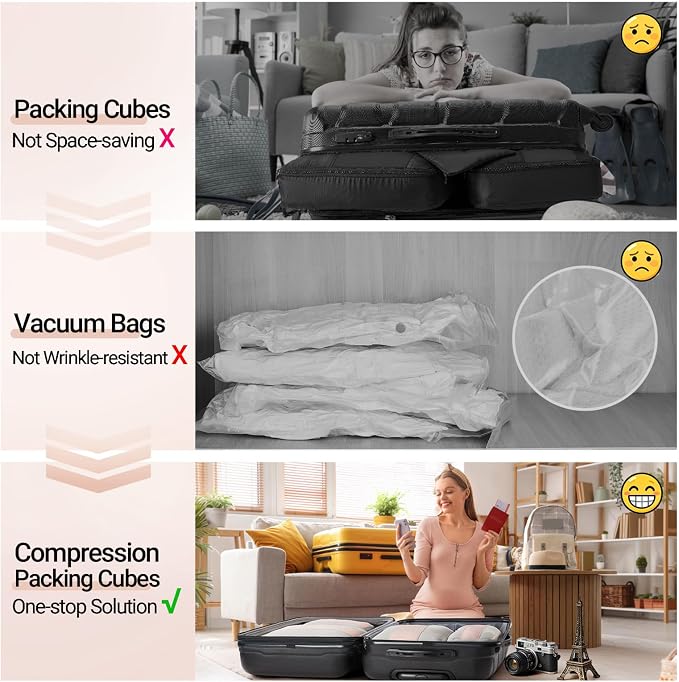 OlarHike 8 Set Compression Packing Cubes for Travel Gifts Mom Women,Airplane/Cruise/Car Travel Essentials,Compressible Expandable Space Saver Bags,Garment Bags with Over 1000 pcs Mesh Holes(Beige) - Image 7