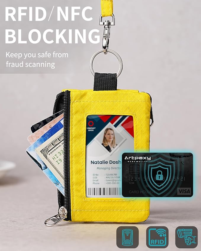 Artpaxy Minimalist Wallet For Mens Womens, Keychain RFID Blocking Zipper Small Wallet with ID Window 2 Lanyards,Water Resistant Travel Cash Card Coin Case Boys Girls - Image 6