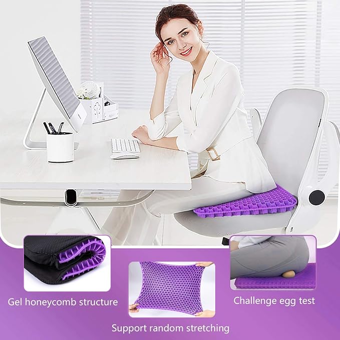 Gel Seat Cushion, for Long Sitting -Double Thick Gel Seat Cushion Breathable Honeycomb Chair Cushion with Non-Slip Cover for Office Chair Car, Wheelchair, Long Trips,Relief Sciatica Pain - Image 5