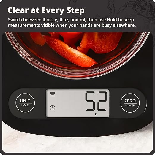 Greater Goods Food Scale, Slim & Compact Build, 1g Precision (Matte Black) | Digital Kitchen Scale for Cooking, Meal Prep & Portion Control, Tare, Auto Shut-Off, g/oz/lb/ml Conversion & Calorie Tracking - Image 7