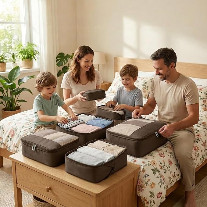 4 Piece Compression Packing Cubes for 3–7 Day Travel, Space Saving Travel Organizers with Breathable Mesh, Double-Zipper Packing Cubes for Carry-On & Suitcases (Gray) - Image 7