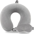 Sexysamba Pure Memory Foam Travel Pillow Set for Adults - Comfortable & Removable Machine Washable Cover, Neck Support Pillow Airplane Travel Kit with Eye Mask for Portable Plane Accessories - Grey by Sexysamba