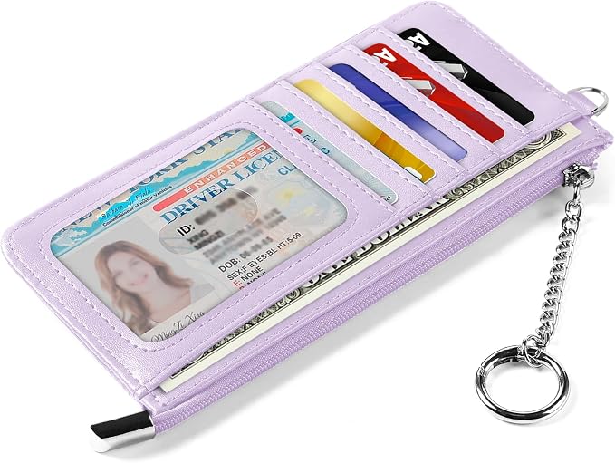 RFID Blocking Slim Credit Card Holder Wallet with Zipper Money Pocket & Keychain, Slim Airtag Wallet for Men Women - Image 4