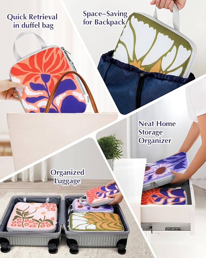 Gonex 10-Piece Compression Packing Cubes with Travel Organizer Set | Floral Pattern, Ripstop Fabric, Double-Zip Compression, Shoe Bag, Laundry Bag, Accessories Bag - Image 7