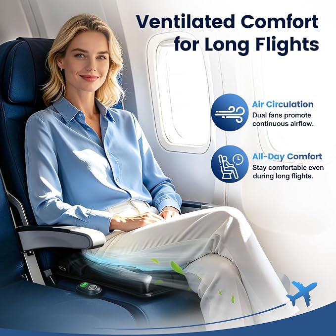 Inflatable Airplane Seat Cushion for Long Flights with Dual Airflow Fans | Portable Travel Cushion Airplane Seat for Air Travel, Office, Car and Wheelchair Rechargeable with Ergonomic Support - Image 4