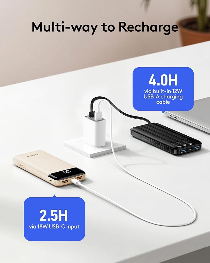 Orfeika Fast Charging Portable Charger Power Bank with Built-in 4 Cables | 10000mAh|Ultra-Slim&Light|Flight-Safe|Power 6 Devices at Once|22.5W|Battery Pack For iPhone,Samsung,Google|Travel Essentials - Image 4