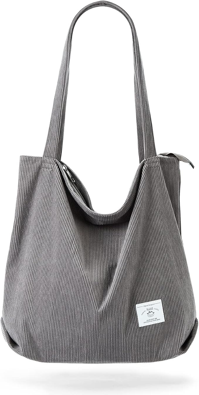 KALIDI Women Corduroy Tote Bag Zipper Casual Tote's Handbag Big Capacity Shoulder Bag with Pockets by KALIDIFANCYFOREST