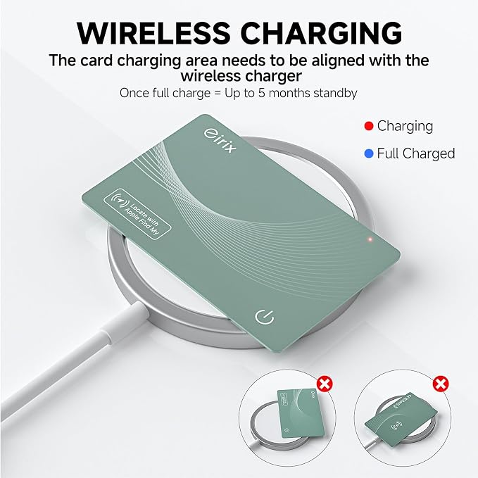 2026 [Apple MFi Certified] (iOS Only) Wallet Tracker Card, Rechargeable Thin Finder, Works with Apple Find My (iOS Only), Item Locator for Luggage Tags, Passports, Phone (Green, 1 Pack) - Image 8