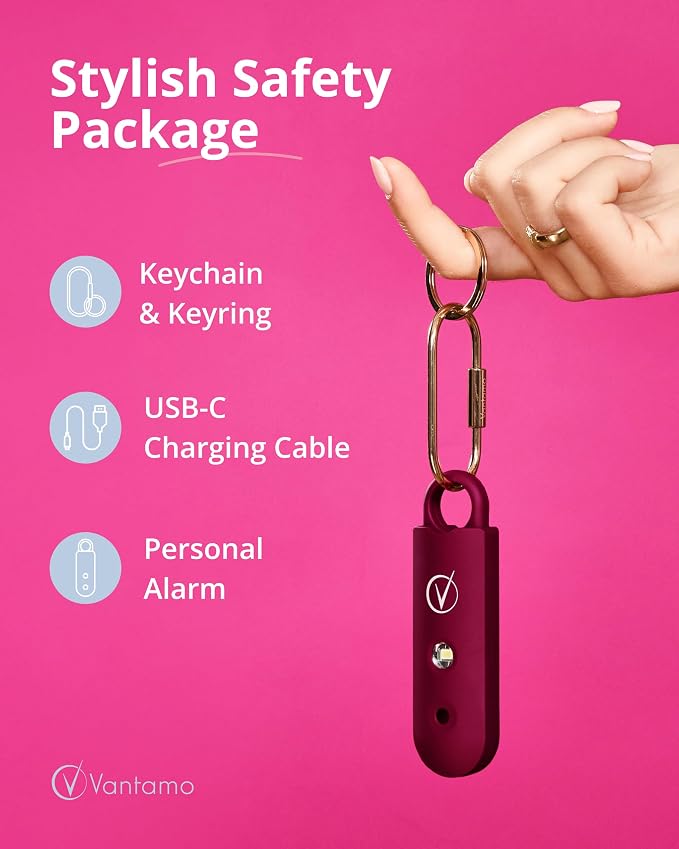 Vantamo Personal Alarm for Self Defense with Low Battery Notice, Strobe Light & Extra Loud 130 dB Double Speakers Safety Keychain Set for Women, Rechargeable Panic Button for Womens Self Defense - Image 4